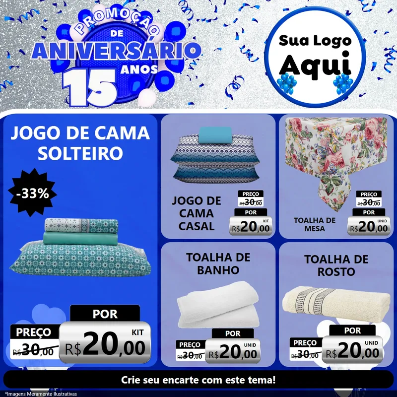 Modelo de Rede Social para Feed Facebook com o tema Promoção de Aniversário - 15 Anos para Cama, Mesa e Banho