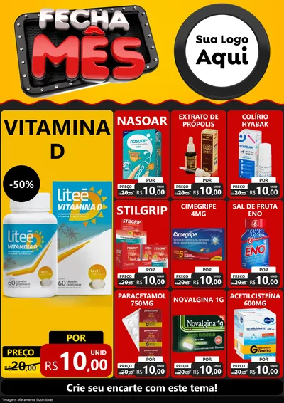 Modelo de Encarte para Encarte A4 Vertical com o tema Fecha Mês para Farmácia