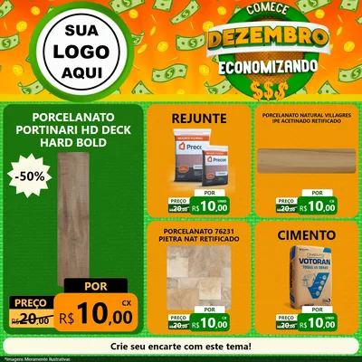 Modelo de Rede Social para Feed Facebook com o tema Comece Dezembro Economizando para Pisos e revestimentos