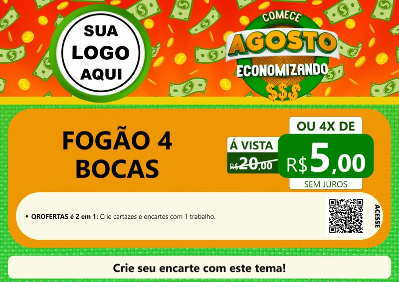 Modelo de Cartaz para Cartaz A4 Horizontal com o tema Comece Agosto Economizando para Móveis e Eletro
