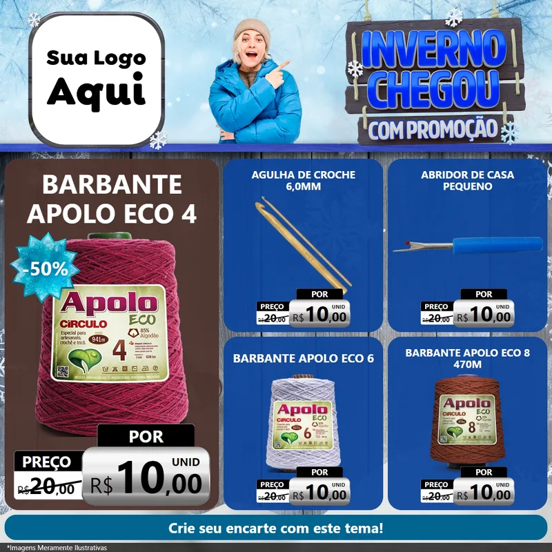 Modelo de Rede Social para Feed Facebook com o tema Inverno Chegou Com Promoção para Armarinho e Aviamentos
