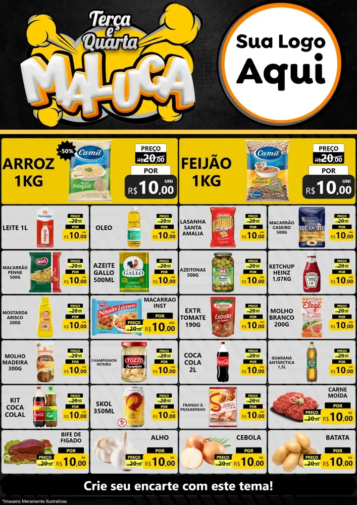 Modelo de Encarte para Encarte A4 Vertical com o tema Terça e Quarta Maluca para Supermercado