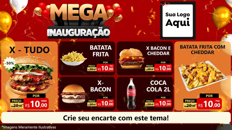 Modelo de TV para TV Horizontal com o tema Mega Inauguração para Hamburgueria