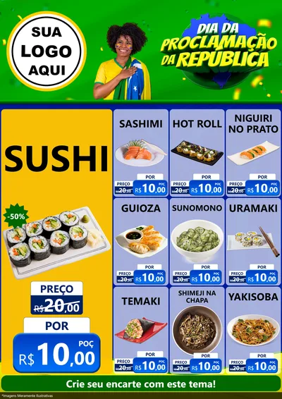 Modelo de Encarte para Encarte A4 Vertical com o tema Dia Da Proclamação Da República para Comida japonesa