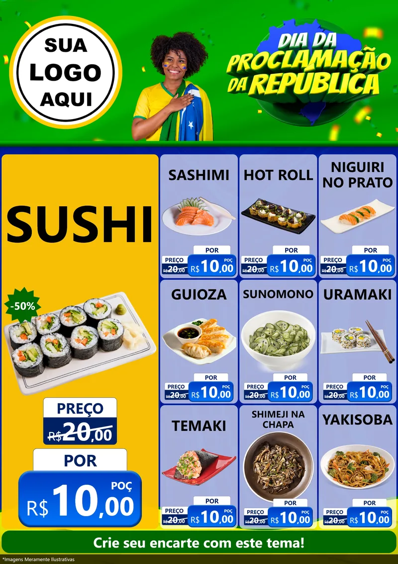 Modelo de Encarte para Encarte A4 Vertical com o tema Dia Da Proclamação Da República para Comida japonesa