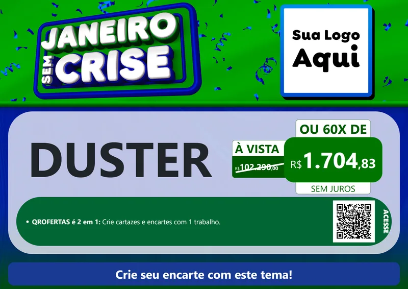 Modelo de Cartaz para Cartaz A4 Horizontal com o tema Janeiro Sem Crise para Concessionaria de Carros