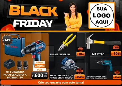 Modelo de Encarte para Encarte A4 Horizontal com o tema Black Friday para Maquinas e Ferramentas
