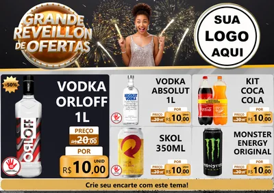 Modelo de Encarte para Encarte A4 Horizontal com o tema Grande Réveillon de Ofertas para Distribuidora de bebidas
