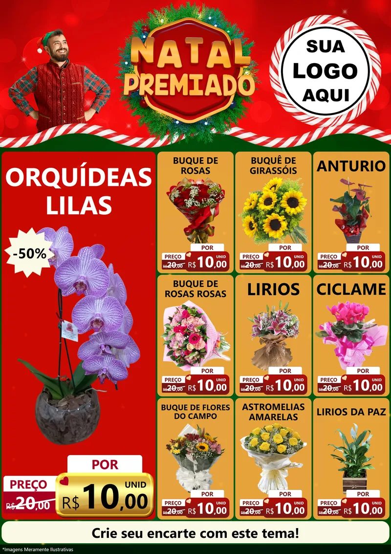 Modelo de Encarte para Encarte A4 Vertical com o tema Natal Premiado para Floricultura e jardim
