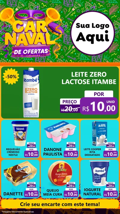 Modelo de Rede Social para Stories com o tema Carnaval de Ofertas para Frios e Laticínios