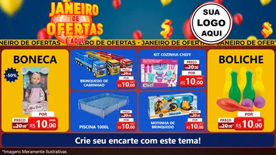 Modelo de TV para TV Horizontal com o tema Janeiro de Ofertas É Aqui! para Brinquedos