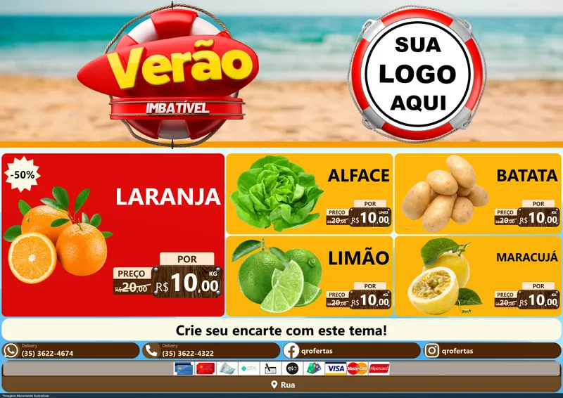Modelo de Encarte para Encarte A4 Horizontal com o tema Verão Imbatível para Hortifrúti