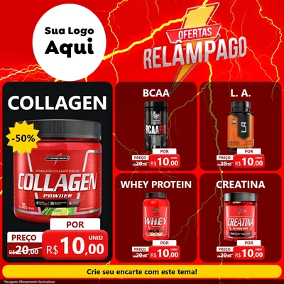 Modelo de Rede Social para Feed Facebook com o tema Ofertas Relâmpago para Suplementos alimentares