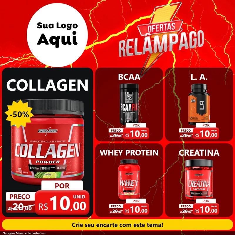 Modelo de Rede Social para Feed Facebook com o tema Ofertas Relâmpago para Suplementos alimentares