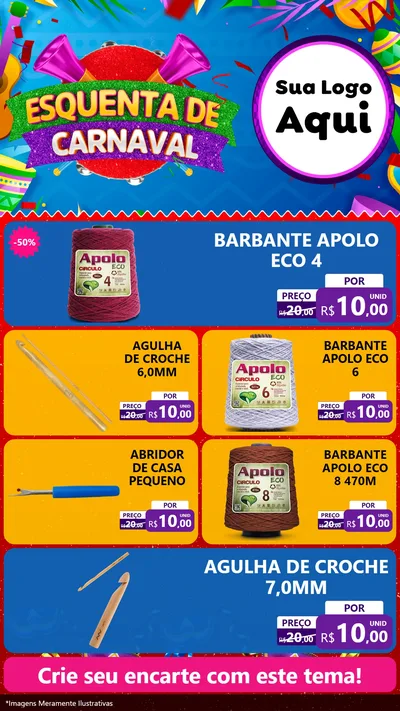 Modelo de TV para TV Vertical com o tema Esquenta de Carnaval para Armarinho e Aviamentos