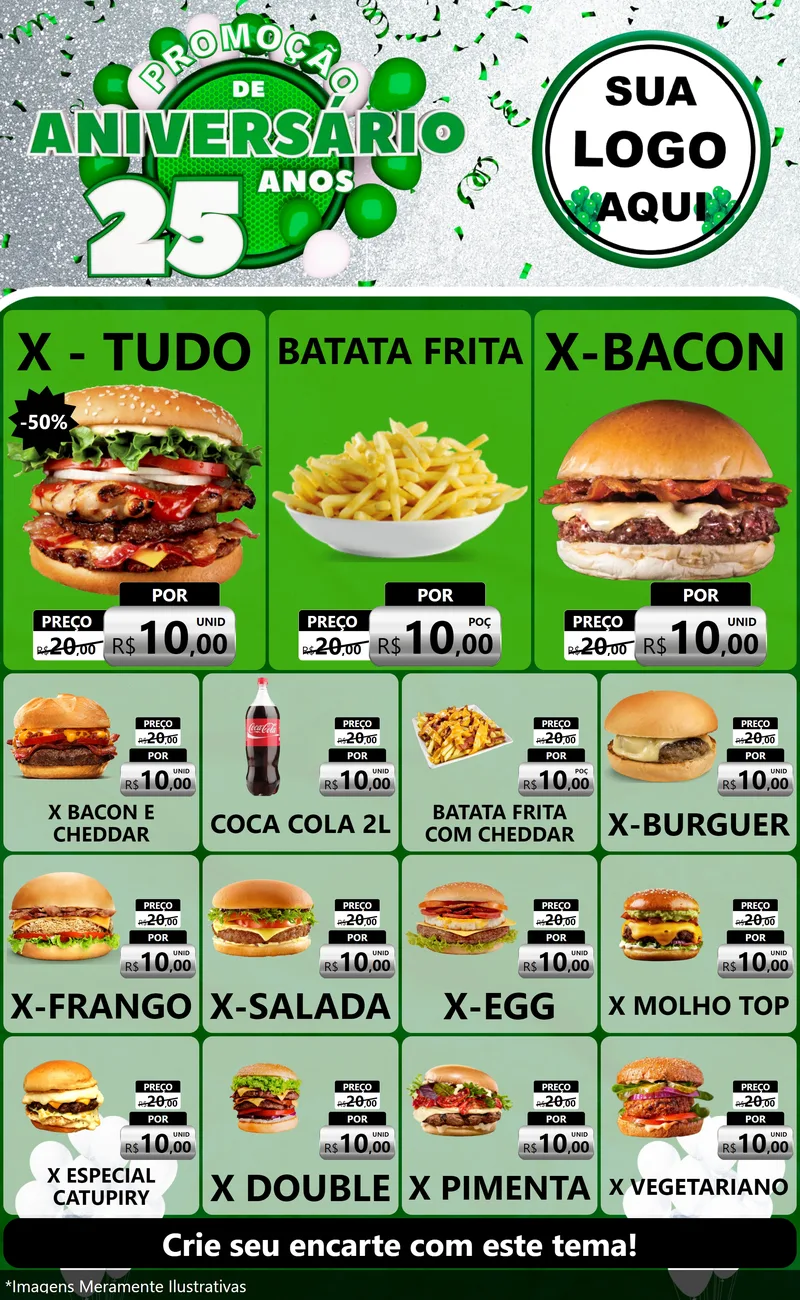 Modelo de Encarte para Encarte Grande com o tema Promoção de Aniversário - 25 Anos para Hamburgueria