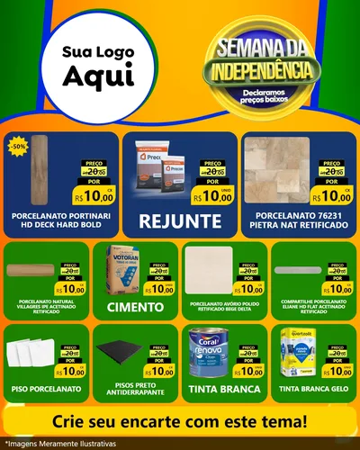 Modelo de Rede Social para Feed Instagram com o tema Semana da Independência Declaramos Preços Baixos para Pisos e revestimentos