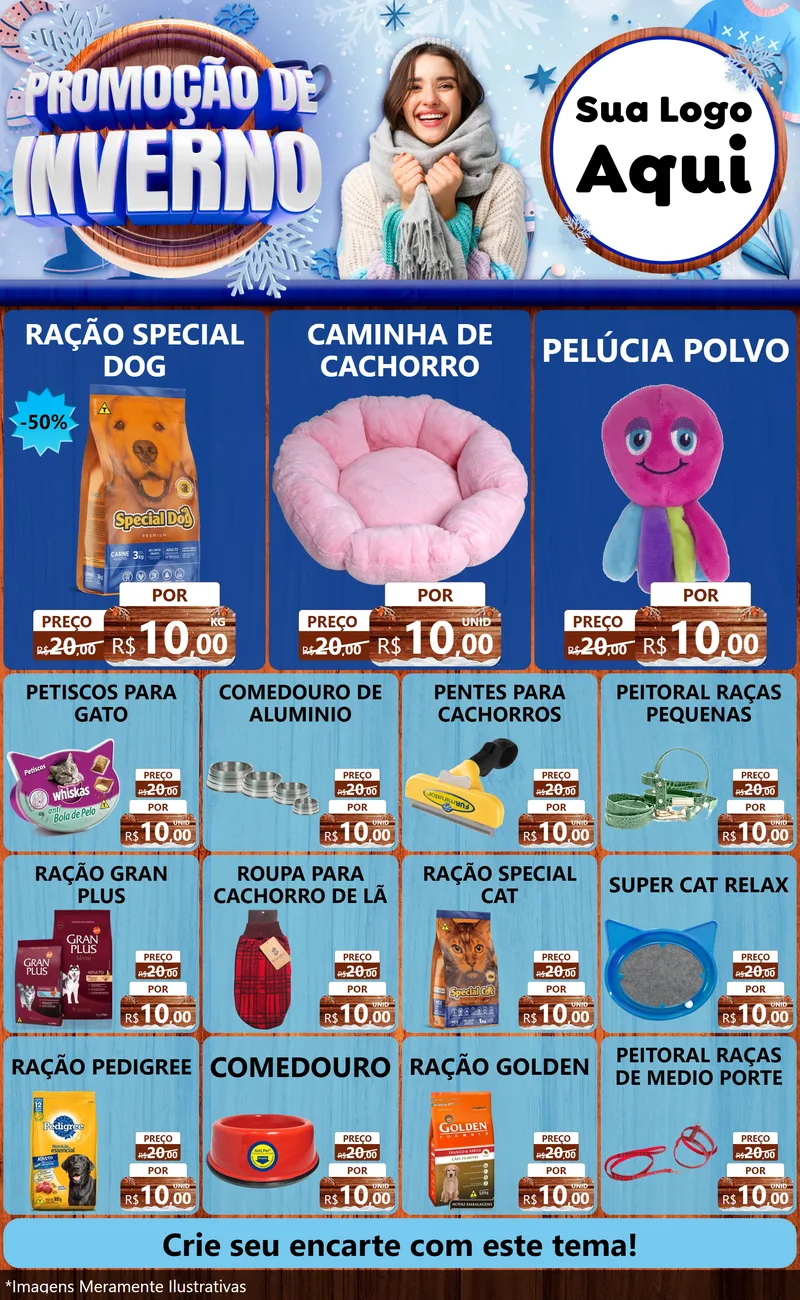 Modelo de Encarte para Encarte Grande com o tema Promoção de Inverno para Pet Shop