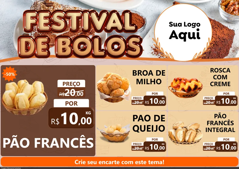 Modelo de Encarte para Encarte A4 Horizontal com o tema Festival de Bolos para Padaria