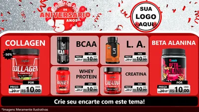 Modelo de TV para TV Horizontal com o tema Promoção de Aniversário - 5 Anos para Suplementos alimentares