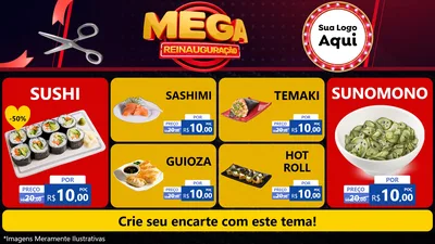 Modelo de TV para TV Horizontal com o tema Mega Reinauguração para Comida japonesa