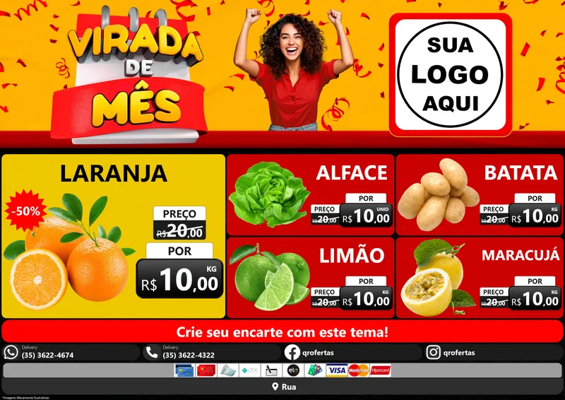 Modelo de Encarte para Encarte A4 Horizontal com o tema Virada de Mês para Hortifrúti