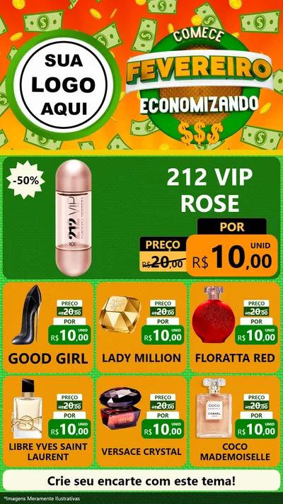 Modelo de Rede Social para Stories com o tema Comece Fevereiro Economizando para Perfumes
