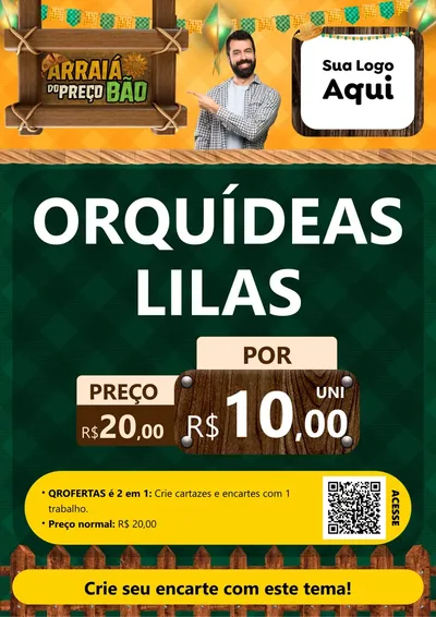 Modelo de Cartaz para Cartaz A4 Vertical com o tema Arraiá do preço bão para Floricultura e jardim