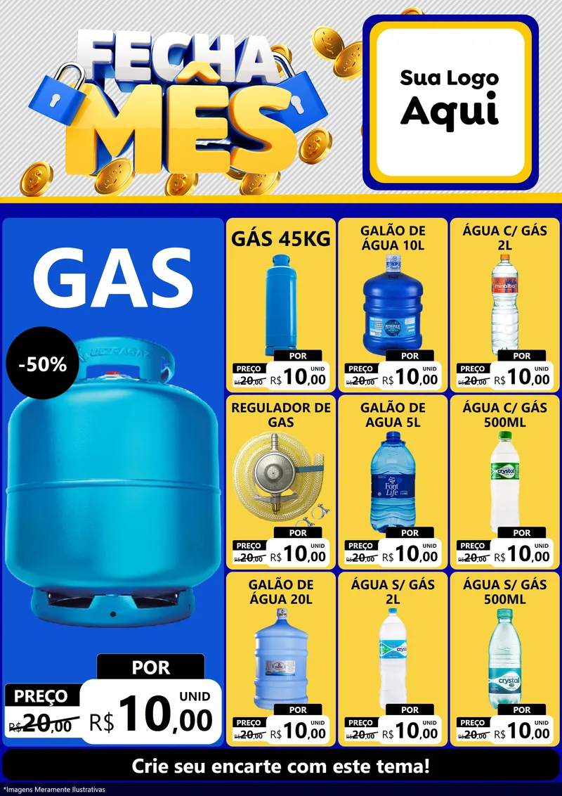 Modelo de Encarte para Encarte A4 Vertical com o tema Fecha Mês para Água e gás