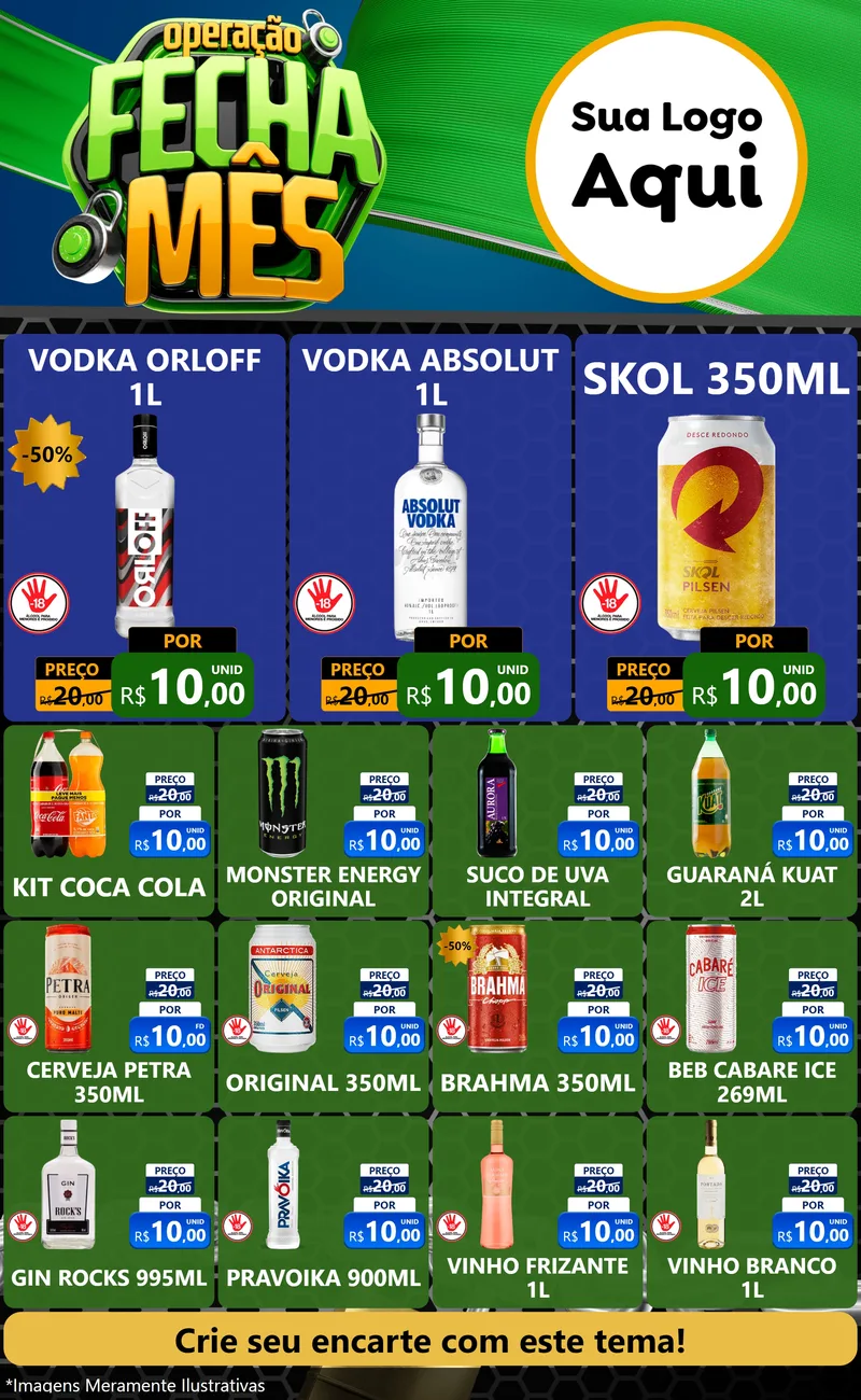 Modelo de Encarte para Encarte Grande com o tema Operação Fecha Mês para Distribuidora de bebidas