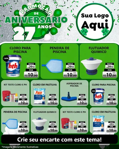 Modelo de Rede Social para Feed Instagram com o tema Promoção de Aniversário - 27 Anos para Produtos para Piscina