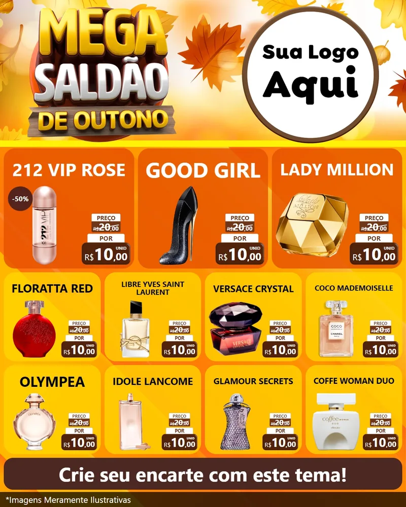 Modelo de Rede Social para Feed Instagram com o tema Mega Saldão de Outono para Perfumes