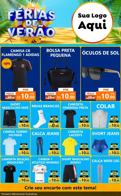 Modelo de Encarte para Encarte Grande com o tema Férias de Verão para Roupas e acessórios