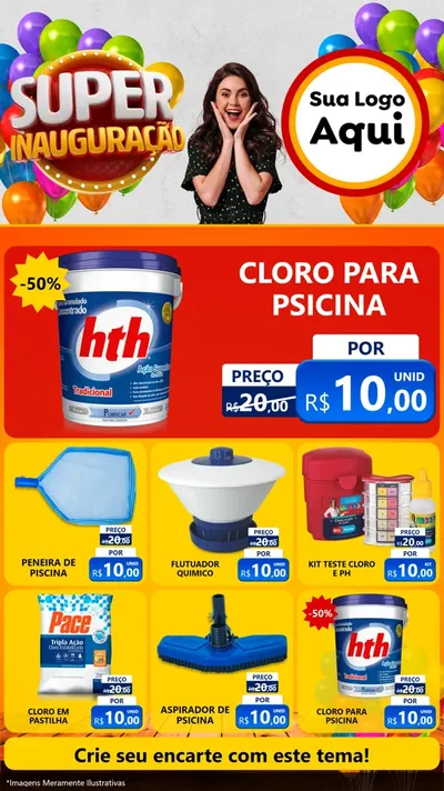 Modelo de Rede Social para Stories com o tema Super Inauguração para Produtos para Piscina