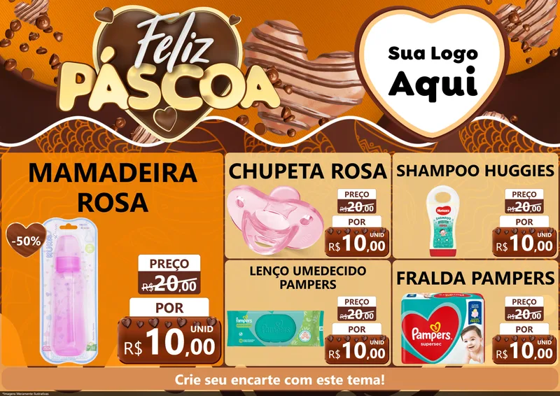 Modelo de Encarte para Encarte A4 Horizontal com o tema Feliz Páscoa para Bebês