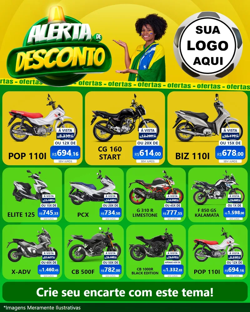 Modelo de Rede Social para Feed Instagram com o tema Alerta de Desconto para Concessionaria de Motos