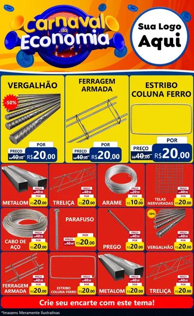 Modelo de Encarte para Encarte Grande com o tema Carnaval da Economia para Ferragens