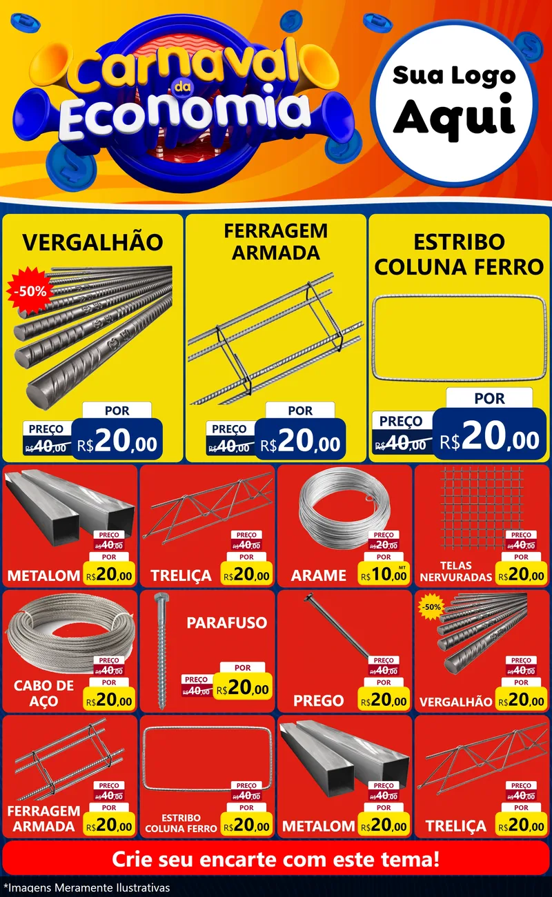 Modelo de Encarte para Encarte Grande com o tema Carnaval da Economia para Ferragens