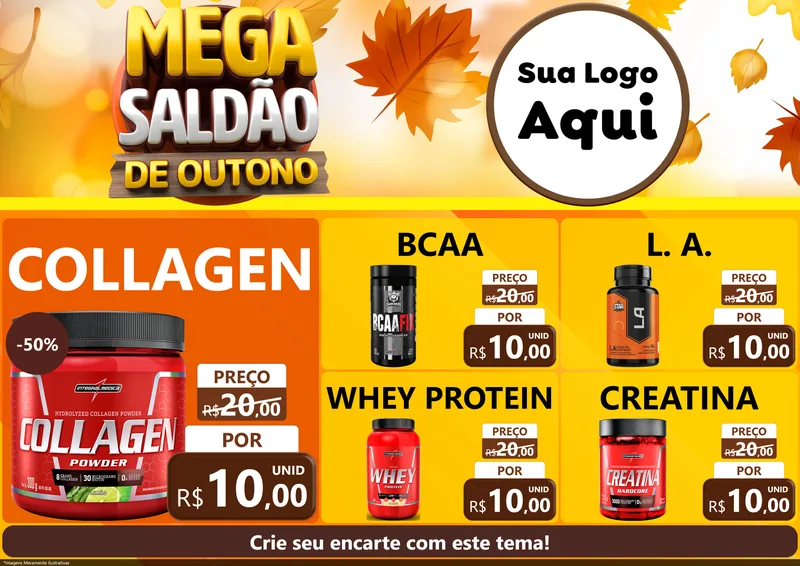 Modelo de Encarte para Encarte A4 Horizontal com o tema Mega Saldão de Outono para Suplementos alimentares