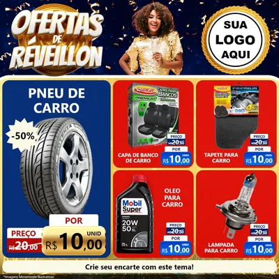 Modelo de Rede Social para Feed Facebook com o tema Ofertas de Réveillon para Auto peças