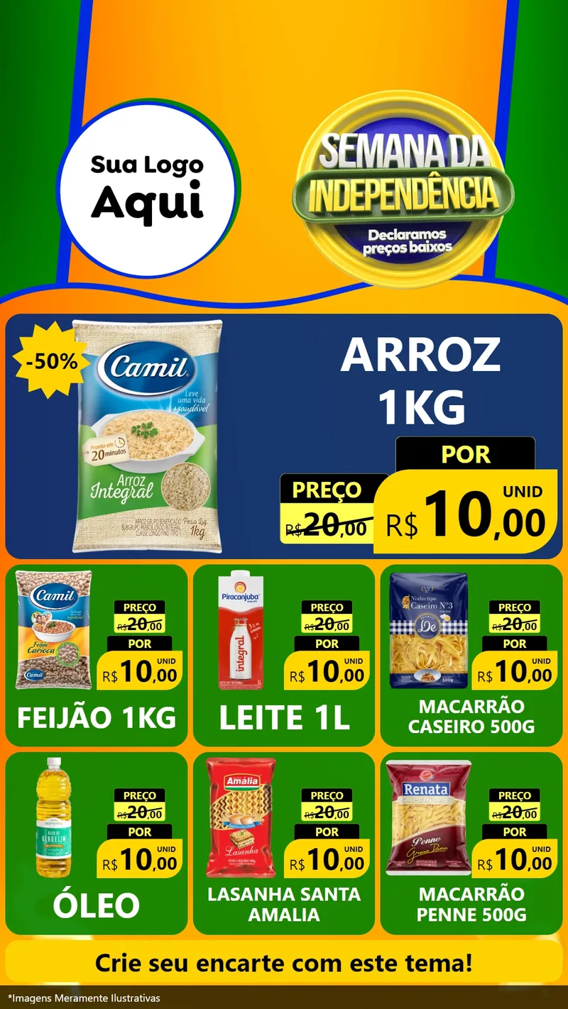 Modelo de Rede Social para Stories com o tema Semana da Independência Declaramos Preços Baixos para Supermercado