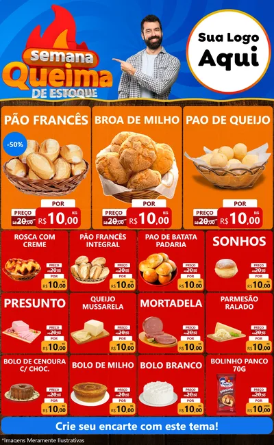Modelo de Encarte para Encarte Grande com o tema Semana Queima de Estoque para Padaria