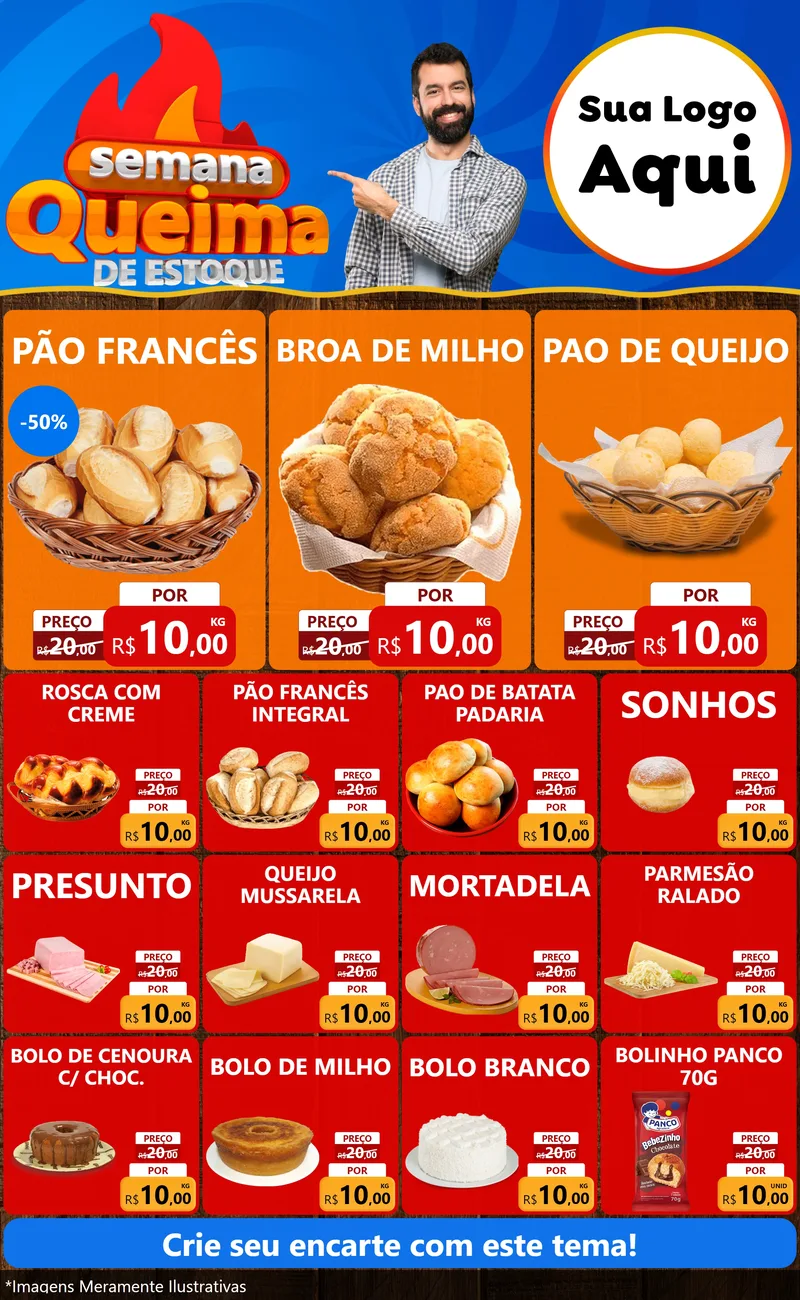 Modelo de Encarte para Encarte Grande com o tema Semana Queima de Estoque para Padaria