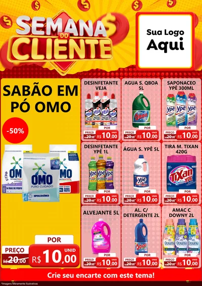 Modelo de Encarte para Encarte A4 Vertical com o tema Semana do Cliente para Produtos de Limpeza