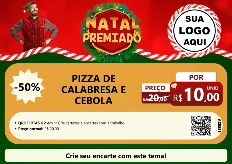 Modelo de Cartaz para Cartaz A4 Horizontal com o tema Natal Premiado para Pizzaria