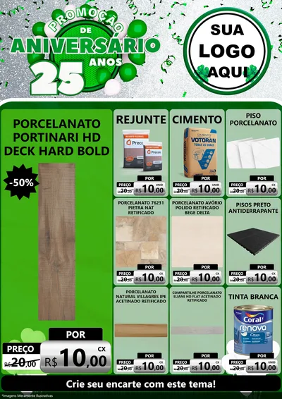 Modelo de Encarte para Encarte A4 Vertical com o tema Promoção de Aniversário - 25 Anos para Pisos e revestimentos