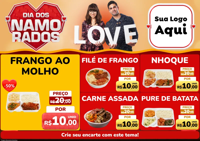 Modelo de Encarte para Encarte A4 Horizontal com o tema Dia dos Namorados para Restaurante