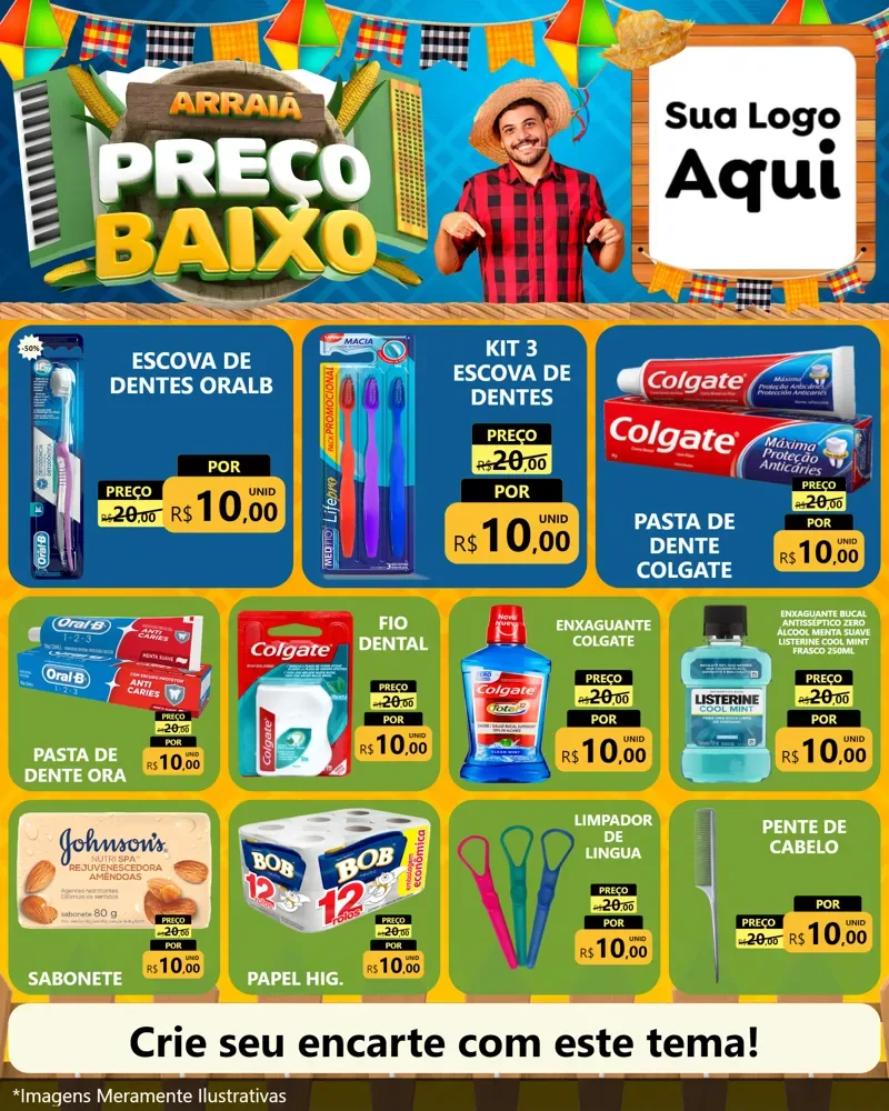 Modelo de Rede Social para Feed Instagram com o tema Arraiá de Preço Baixo - Junina para Higiene Pessoal