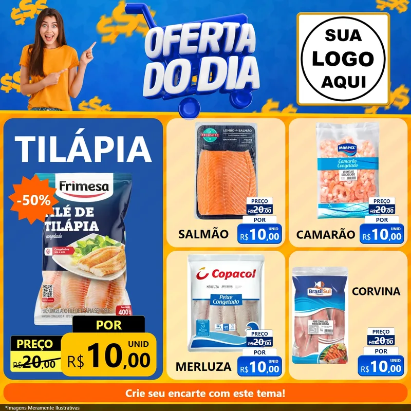 Modelo de Rede Social para Feed Facebook com o tema Oferta do Dia para Peixaria