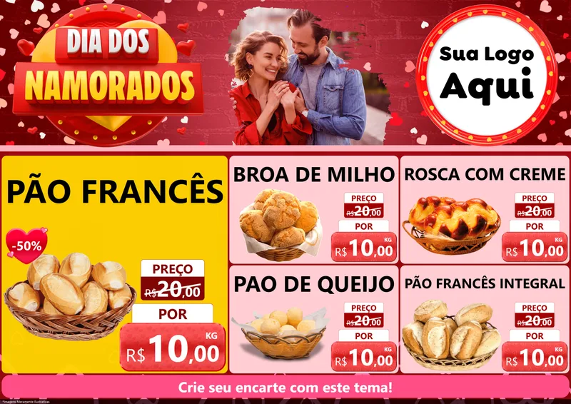 Modelo de Encarte para Encarte A4 Horizontal com o tema Dia Dos Namorados para Padaria